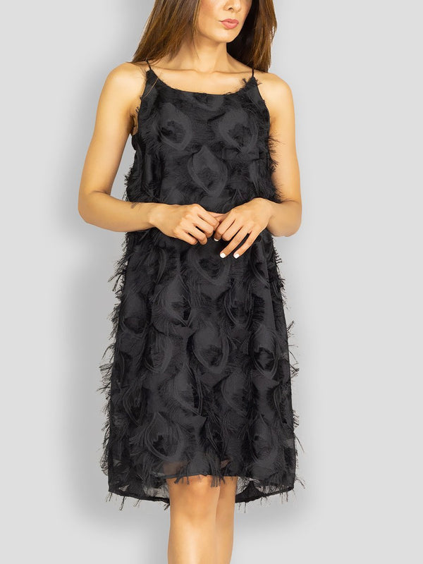 Fash Official Dress Black Feather Short Dress