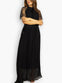 Black Pleated Maxi Dress with Lace Sleeve