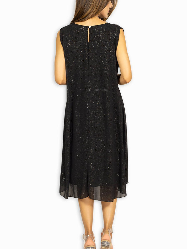 Fash Official Dress Black Sleeveless Shimmer Dress with Trendy Belt