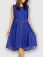 Blue Sleeveless Shimmer Dress with Trendy Belt