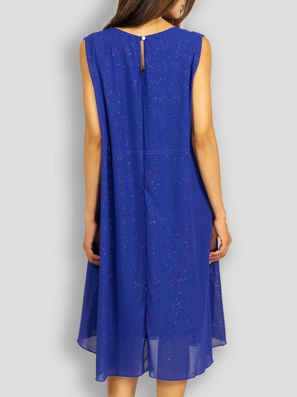 Fash Official Dress Blue Sleeveless Shimmer Dress with Trendy Belt