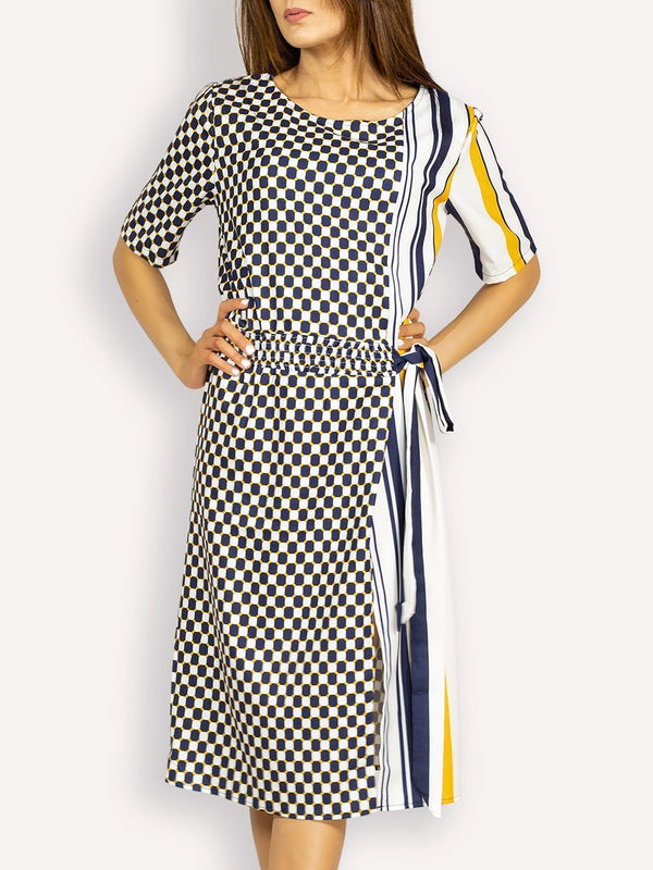 Fash Official Dress Blue, White and Yellow Checkered Stripe Short Dress
