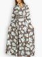 Brown and White Floral Buttoned Jacket Maxi Dress