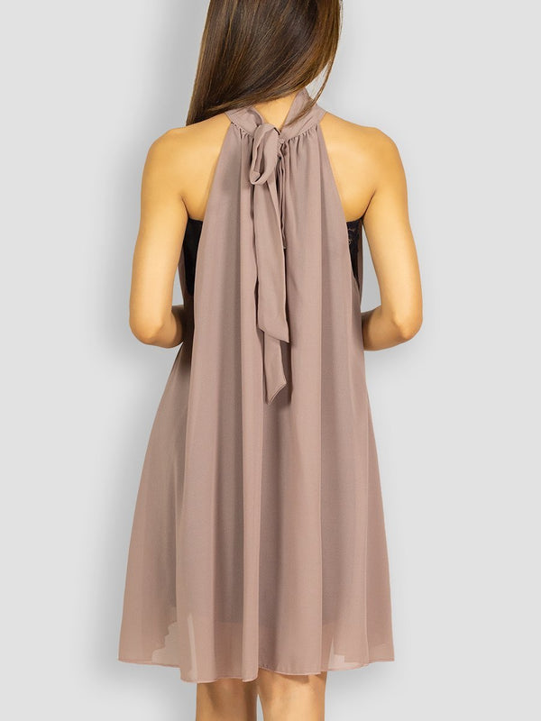 Fash Official Dress Grayish Brown Halter Short Dress