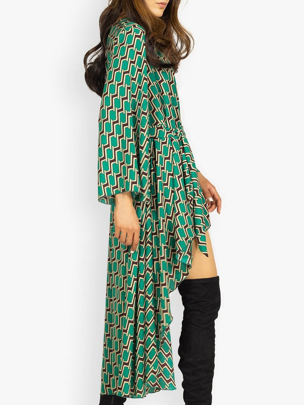 Fash Official Dress Green Irregular Abstract Print Short Dress / Top with a Head Band / Belt