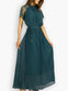 Green Pleated Maxi Dress with Lace Sleeve