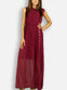 Maroon / Red Pleated Long Maxi Dress with Studded Metal Holes