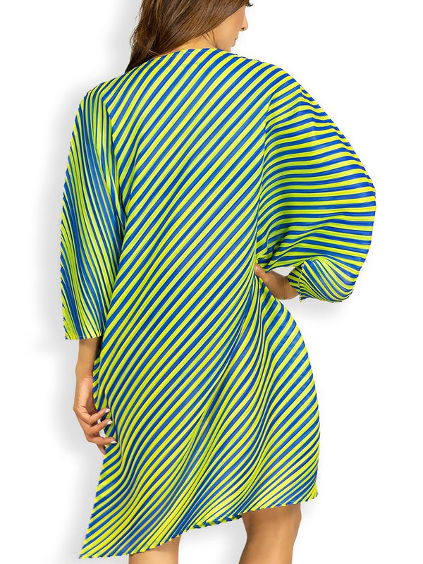 Fash Official Dress Neon Blue and Yellow Slinky Dress with Slanted Stripes