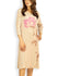 Fash Official Dress Nude Long Slinky Dress with Painted Pink Print