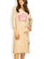 Nude Long Slinky Dress with Painted Pink Print