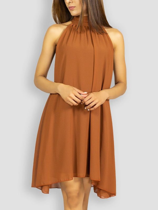 Fash Official Dress Orange Brown Halter Short Dress