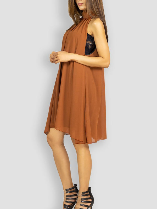Fash Official Dress Orange Brown Halter Short Dress