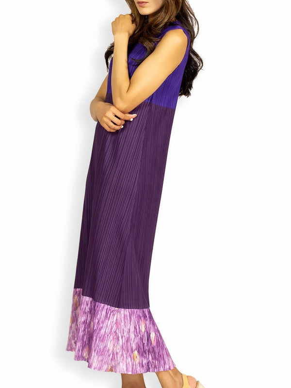 Fash Official Dress Purple Shaded Long Slinky Dress with Print at the Bottom