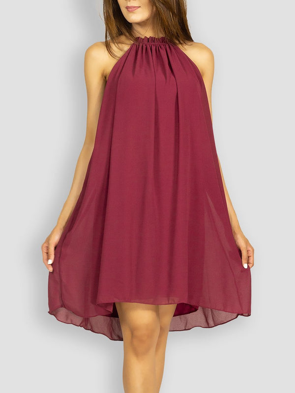 Fash Official Dress Red / Maroon Halter Short Dress with Ruffles