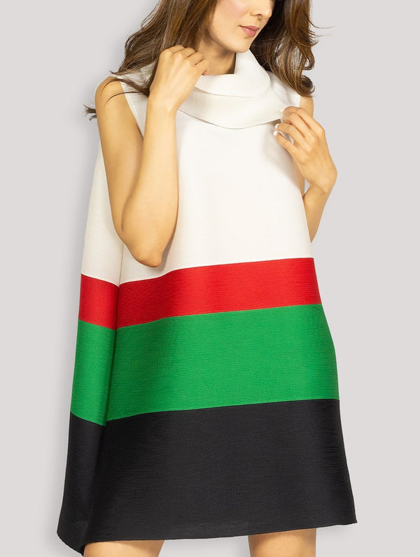 Fash Official Dress Sleeveless Slinky Short Dress with Horizontal Colored Stripes
