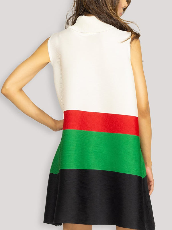 Fash Official Dress Sleeveless Slinky Short Dress with Horizontal Colored Stripes