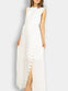 White Pleated Long Maxi Dress with Studded Metal Holes