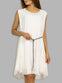 White Sleeveless Shimmer Dress with Trendy Belt