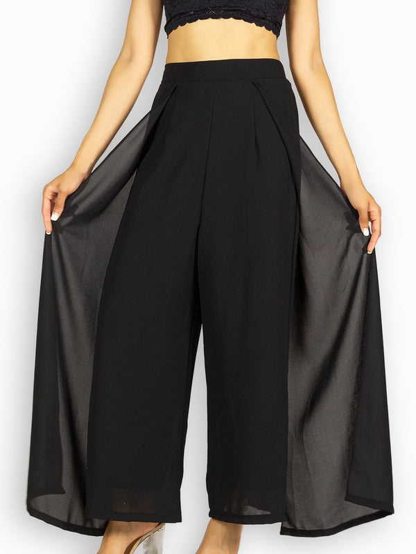 Fash Official Pants Black Open Leg Pants with Flare Panels