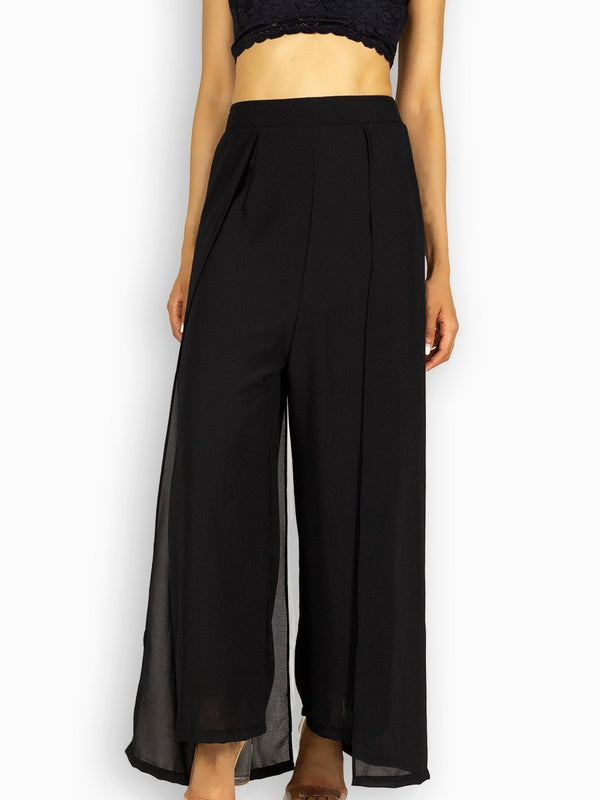 Fash Official Pants Black Open Leg Pants with Flare Panels