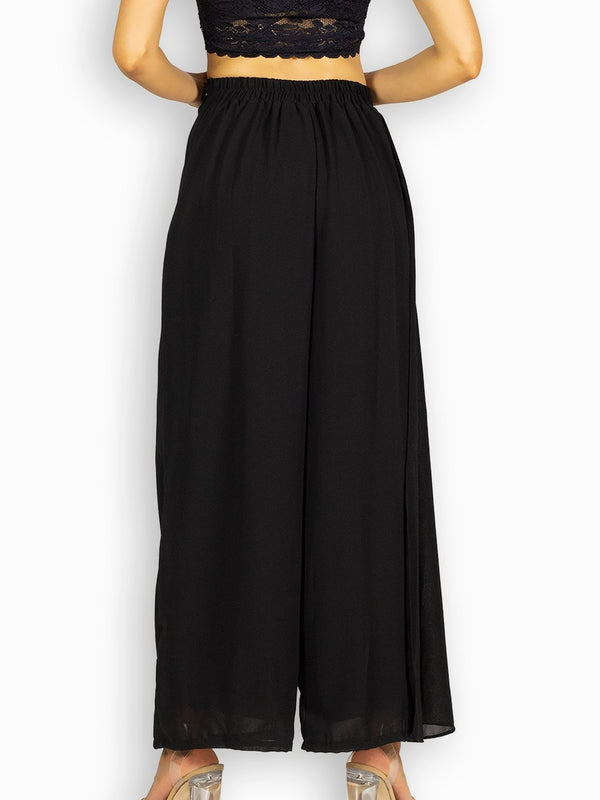 Fash Official Pants Black Open Leg Pants with Half Side Pleated Skirt