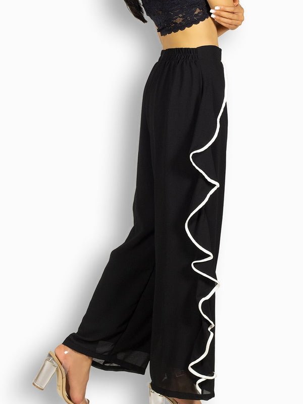 Fash Official Pants Black Open Leg Pants with White Side Frill