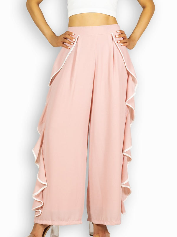 Fash Official Pants Soft Pink Open Leg Pants with White Side Frill