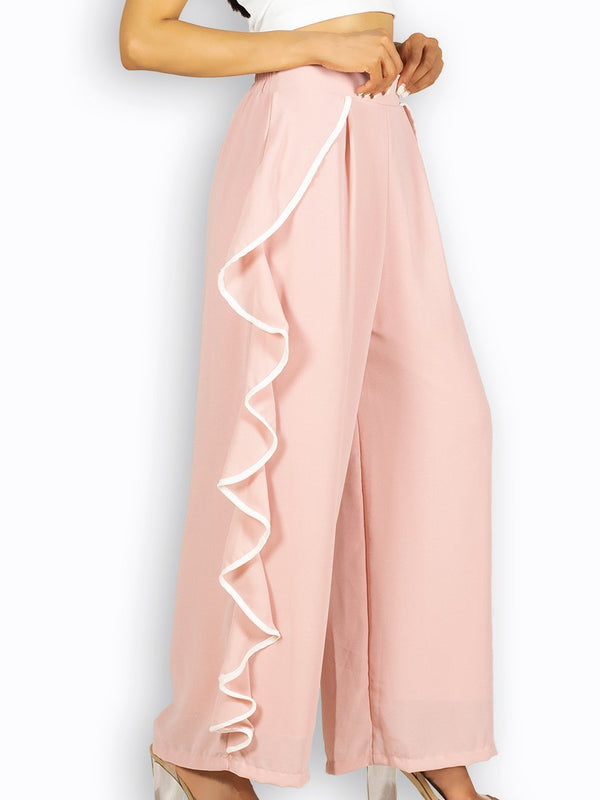 Fash Official Pants Soft Pink Open Leg Pants with White Side Frill