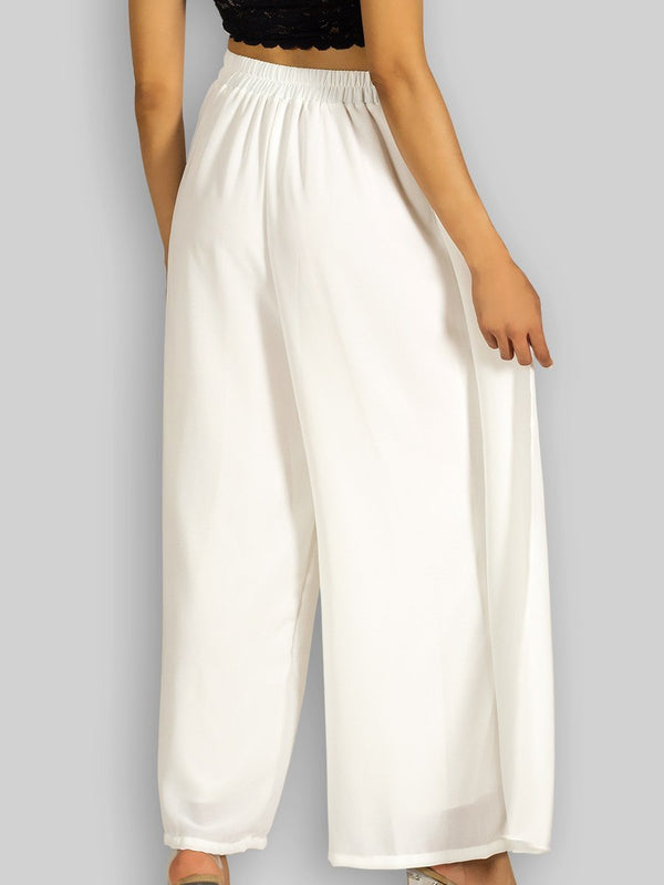 Fash Official Pants White Open Leg Pants with Half Side Pleated Skirt