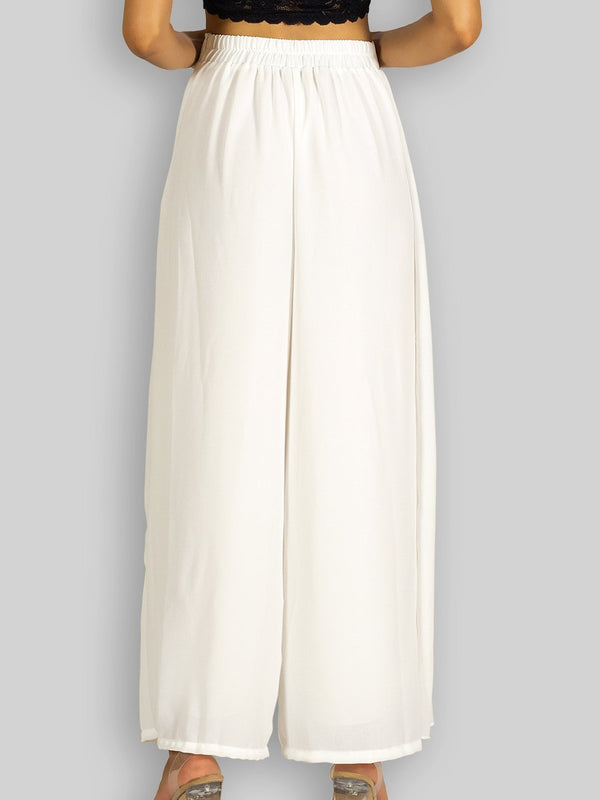 Fash Official Pants White Open Leg Pants with Half Side Pleated Skirt