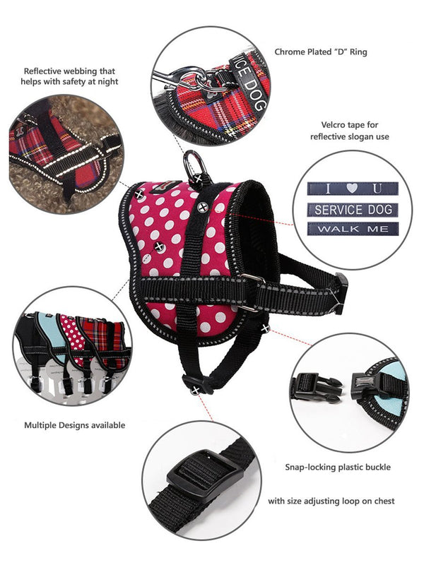 Fash Official Pet Supplies Small Red Checkered Reflective Oxford Pet Harness ~ Personalized Engraved Tag Included