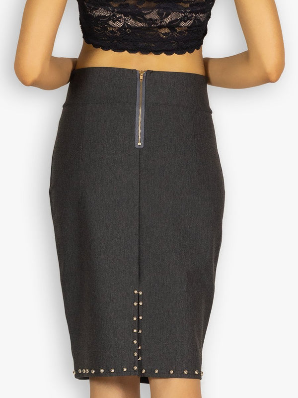 Fash Official Skirts Gray High Waisted Stretch Pencil Skirt with Beads