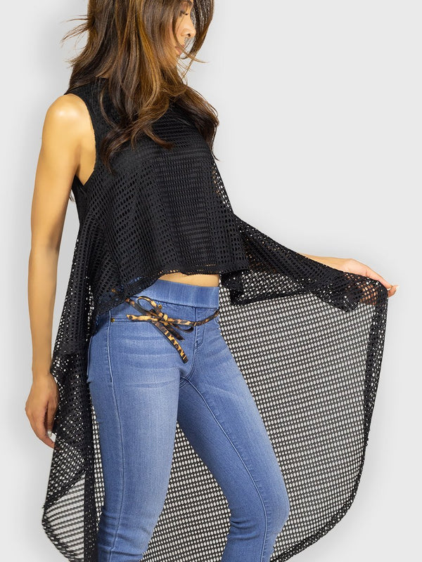 Fash Official Tops Black Mesh High Low Top