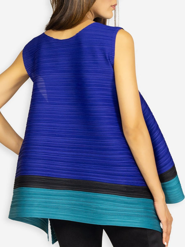 Fash Official Tops Bright Blue Slinky Top with Colored Horizontal Stripes