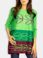 Bright Green Shaded Slinky Top with Colored Horizontal Stripes and Sequence Pattern