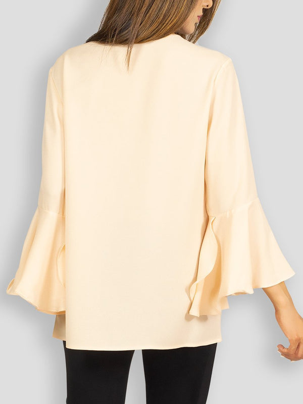 Fash Official Tops Creamish Peach Blouse Top with Brooch
