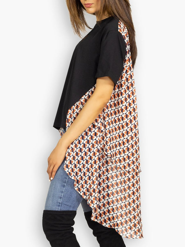 Fash Official Tops Funky Black Top with Abstract Printed Cape