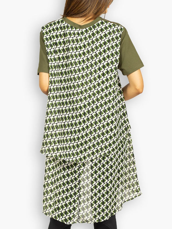 Fash Official Tops Funky Green Top with Abstract Printed Cape