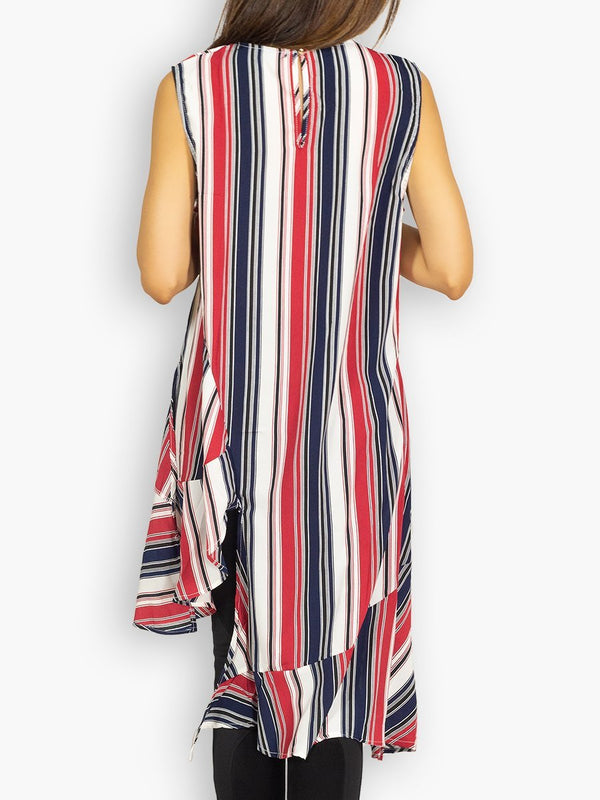 Fash Official Tops Funky Irregular Vertical Red and Blue Stripe Top
