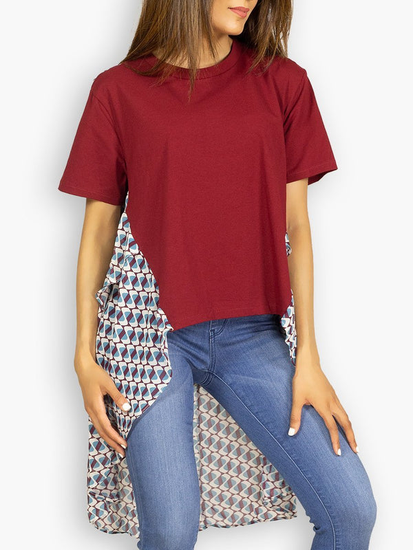 Fash Official Tops Funky Red Top with Abstract Printed Cape