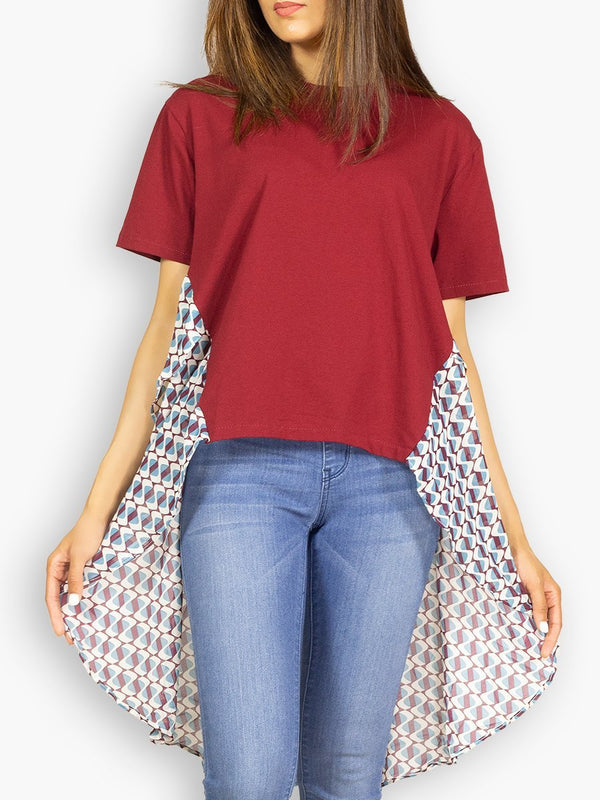 Fash Official Tops Funky Red Top with Abstract Printed Cape