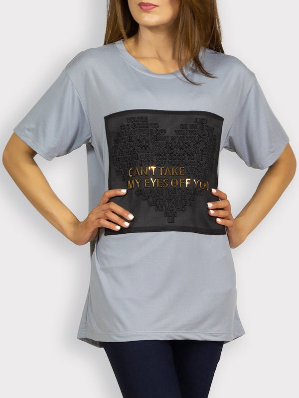 Fash Official Tops Gray, Black and Gold Embossed Statement T-Shirt