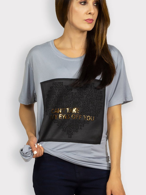 Fash Official Tops Gray, Black and Gold Embossed Statement T-Shirt