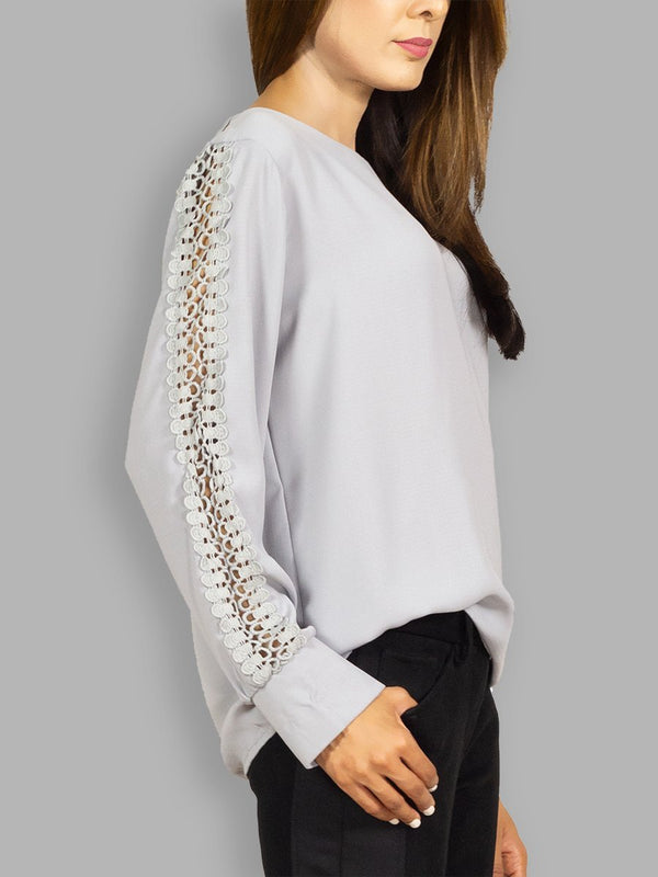Fash Official Tops Gray Blouse Top with Lace