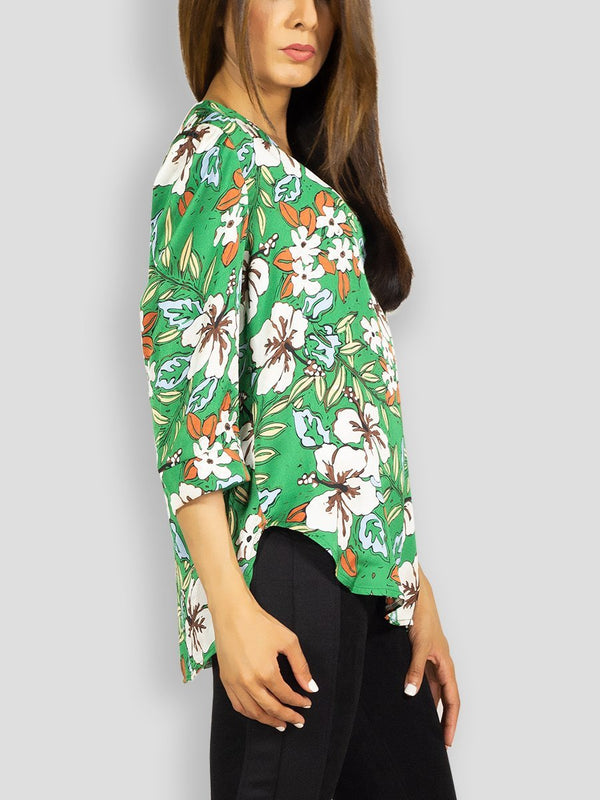 Fash Official Tops Green Floral Printed Blouse Top