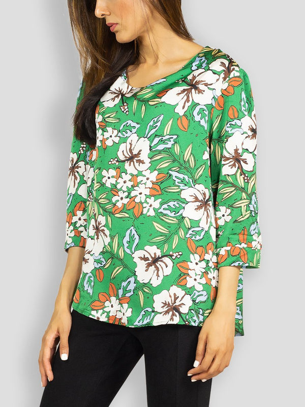 Fash Official Tops Green Floral Printed Blouse Top