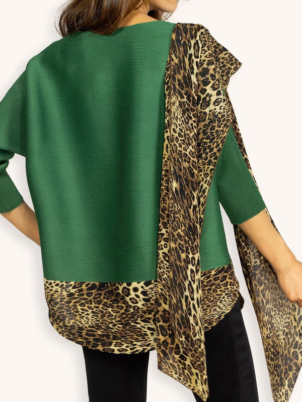 Fash Official Tops Green Leopard Print Slinky Top with Scarf