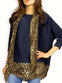 Navy Blue Leopard Print Slinky Top with Scarf