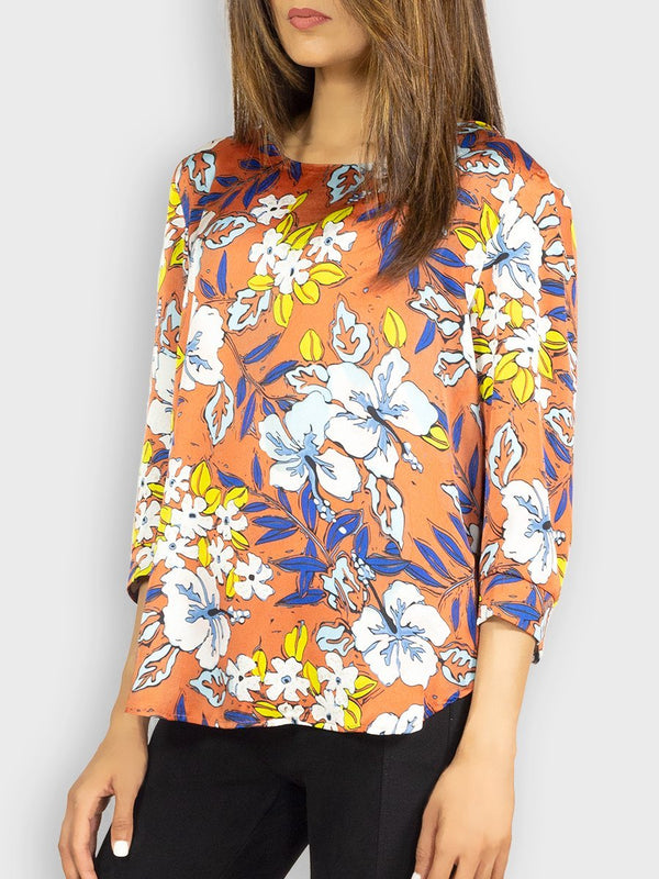 Fash Official Tops Orange Floral Printed Blouse Top