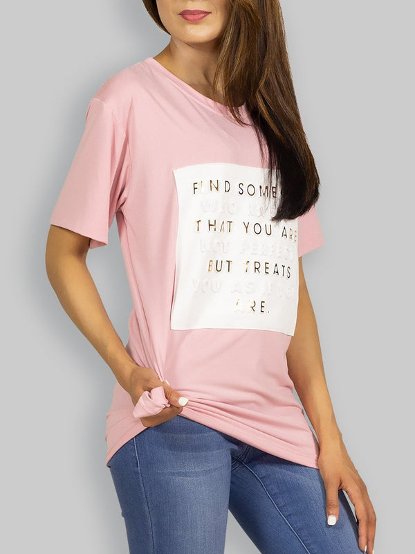 Fash Official Tops Pink, White and Gold Embossed Statement T-Shirt